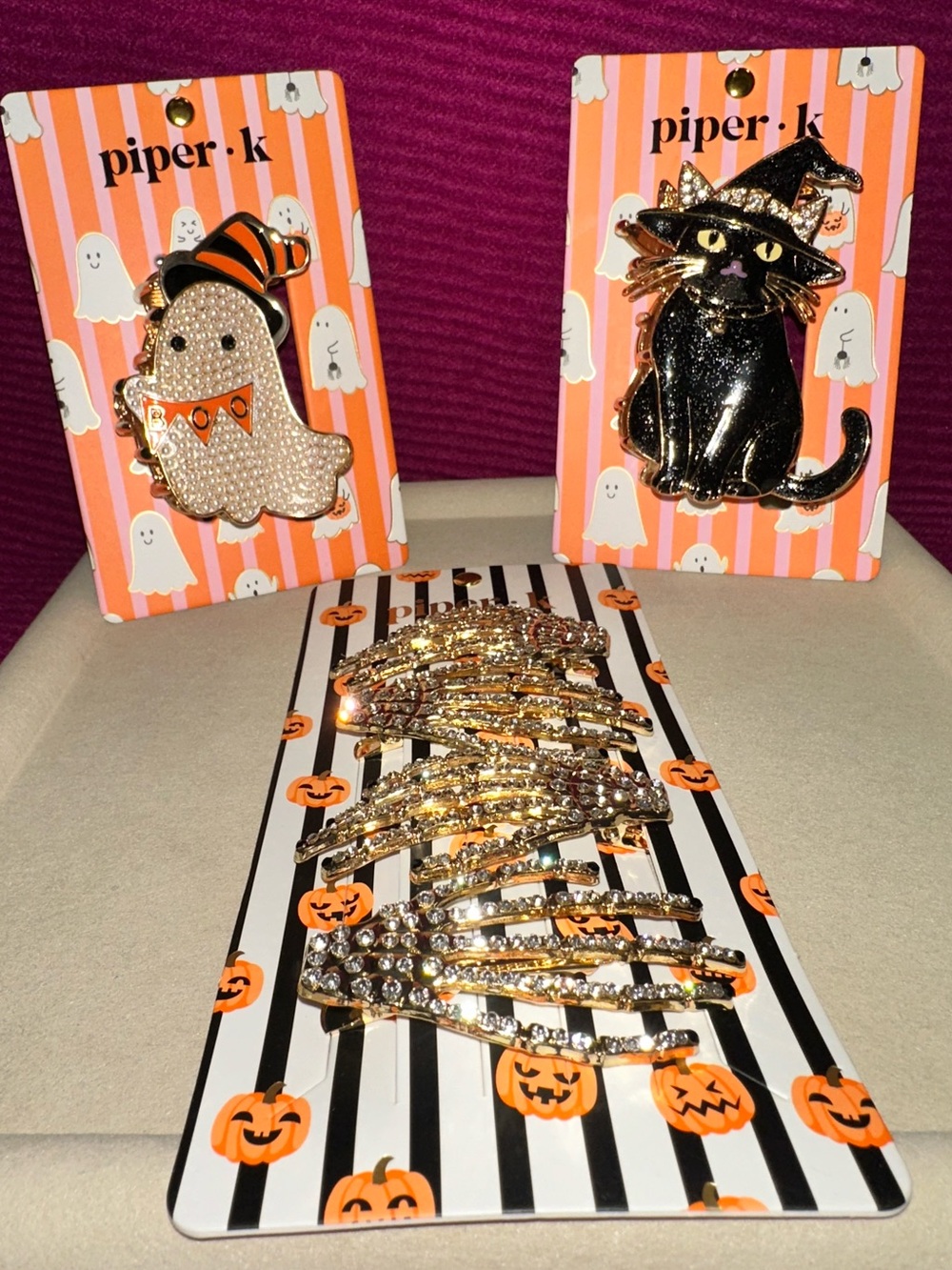 Piper.k Halloween Cat & Ghost Enamel Hair Claw Clip with Skeleton Crystal Clips